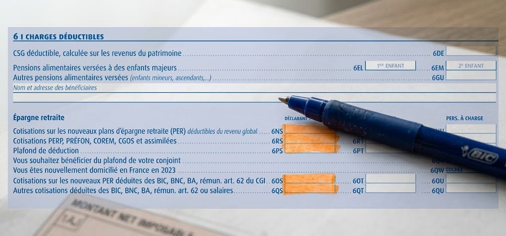 Cases 6NS et 6OS de la déclaration de revenus pour un versement PER TNS